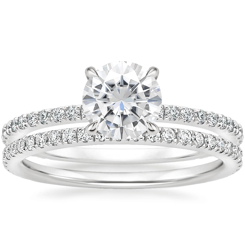 18KW Moissanite Demi Diamond Ring with Luxe Ballad Diamond Ring, top view