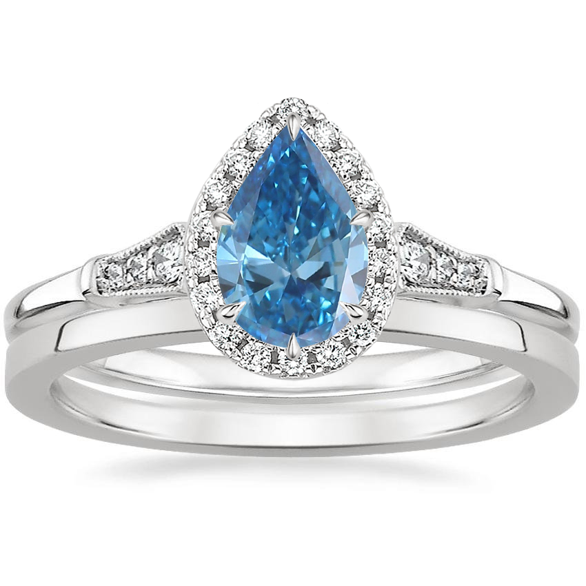 18K White Gold Linden Diamond Ring with Petite Quattro Wedding Ring