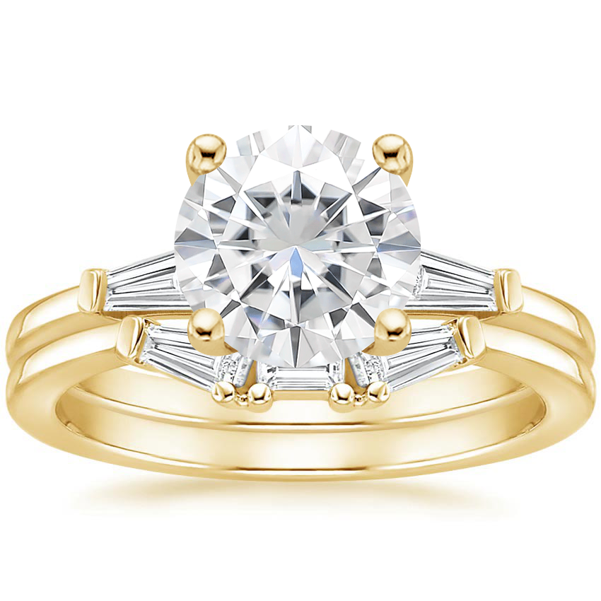 18KY Moissanite Tapered Baguette Diamond Bridal Set, top view