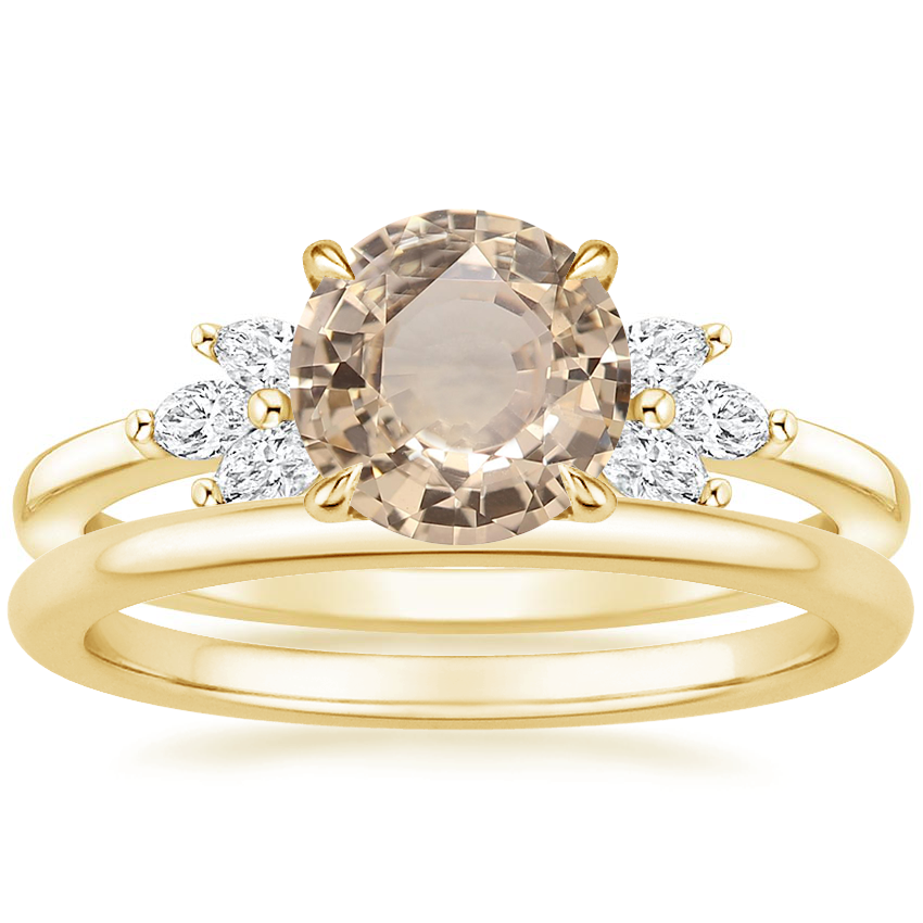 18K Yellow Gold Stella Diamond Ring with Petite Comfort Fit Wedding Ring