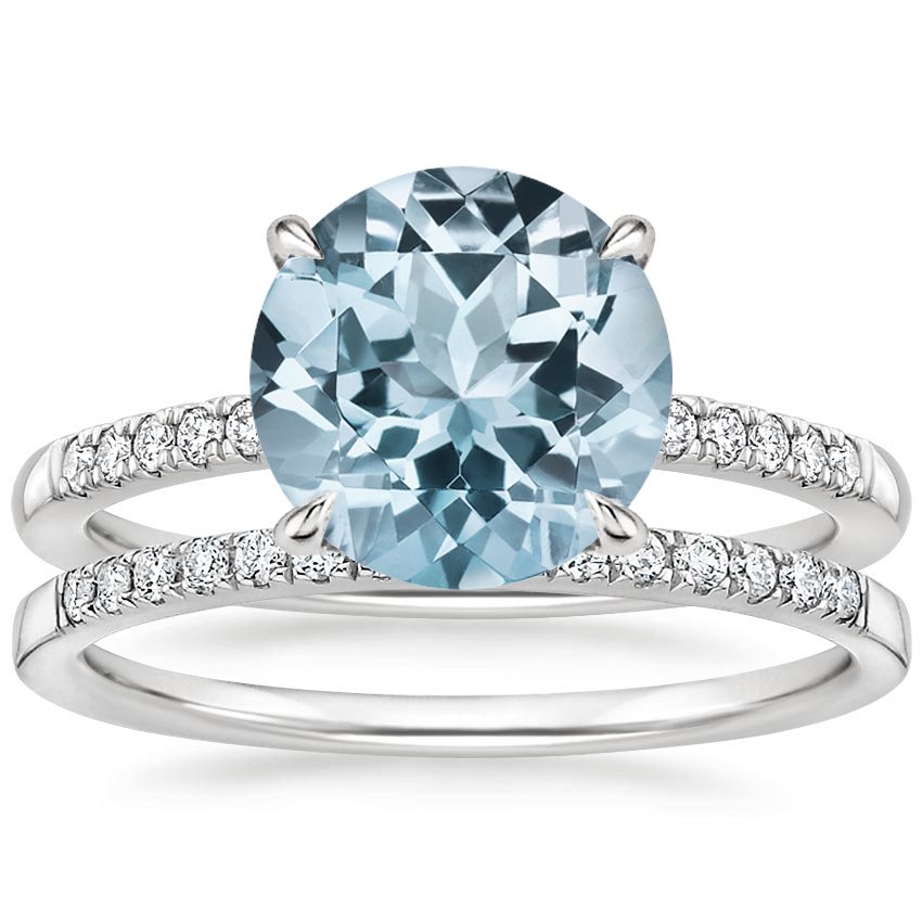 18KW Aquamarine Petite Viviana Diamond Bridal Set (1/4 ct. tw.), top view