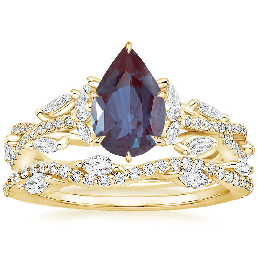 18K Yellow Gold Luxe Secret Garden Diamond Ring (3/4 ct. tw.) with Luxe Winding Willow Diamond Ring (1/4 ct. tw.)