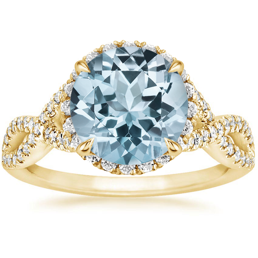 Yellow Gold Aquamarine Entwined Halo Diamond Ring (1/3 ct. tw.)