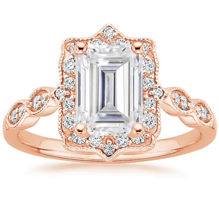Moissanite Cadenza Halo Diamond Ring in 14K Rose Gold