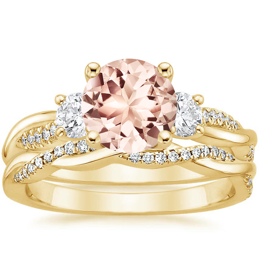 18KY Morganite Three Stone Petite Twisted Vine Diamond Bridal Set (1/2 ct. tw.), top view