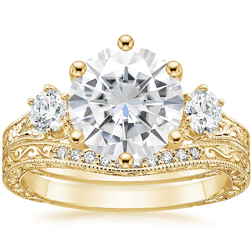 18KY Moissanite Three Stone Hudson Bridal Set (1/3 ct. tw.), top view