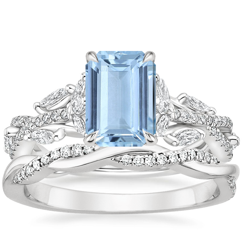 18K White Gold Luxe Secret Garden Diamond Ring (3/4 ct. tw.) with Petite Twisted Vine Diamond Ring (1/8 ct. tw.)