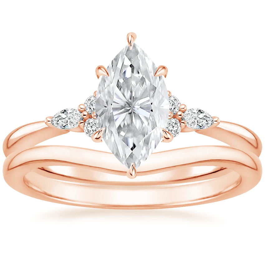 14K Rose Gold Nadia Diamond Ring with Petite Curved Wedding Ring