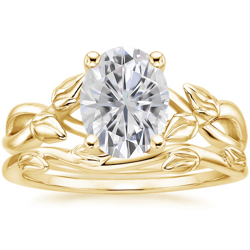 18KY Moissanite Budding Willow Ring with Winding Willow Ring, top view