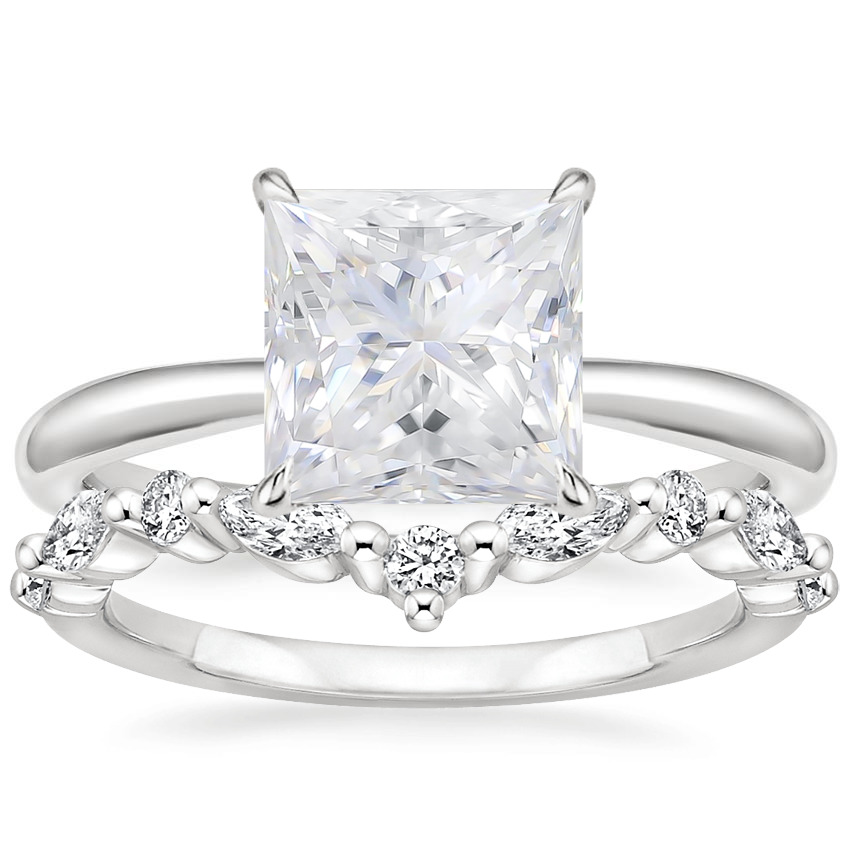 18KW Moissanite Freesia Ring with Curved Versailles Diamond Ring, top view