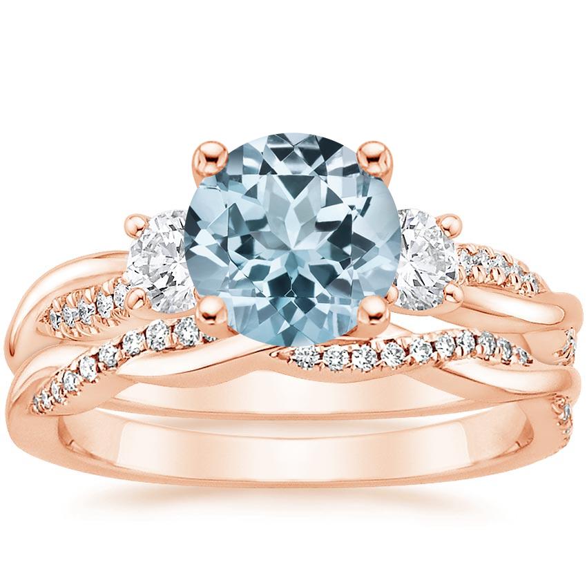 14KR Aquamarine Three Stone Petite Twisted Vine Diamond Bridal Set (1/2 ct. tw.), top view