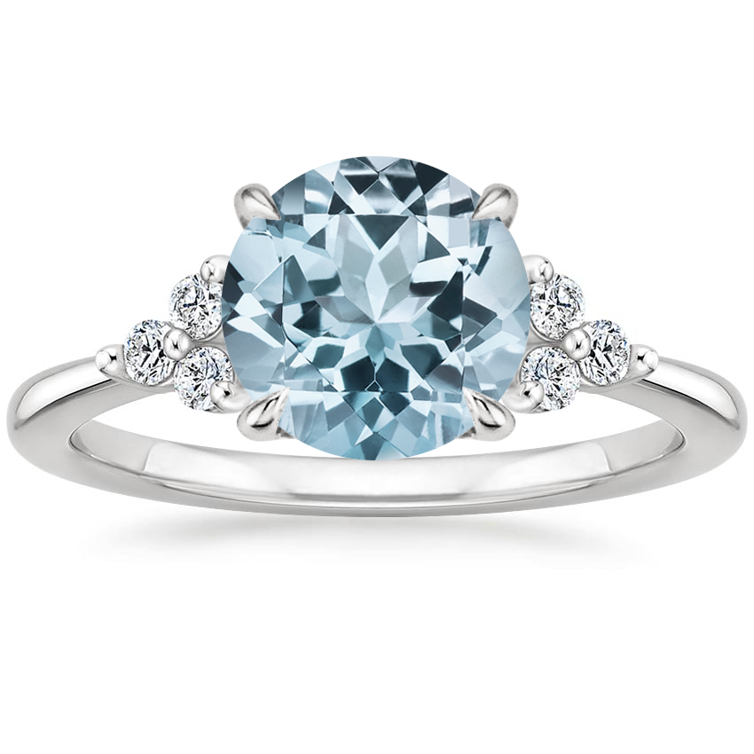Aquamarine Melody Diamond Ring in 18K White Gold