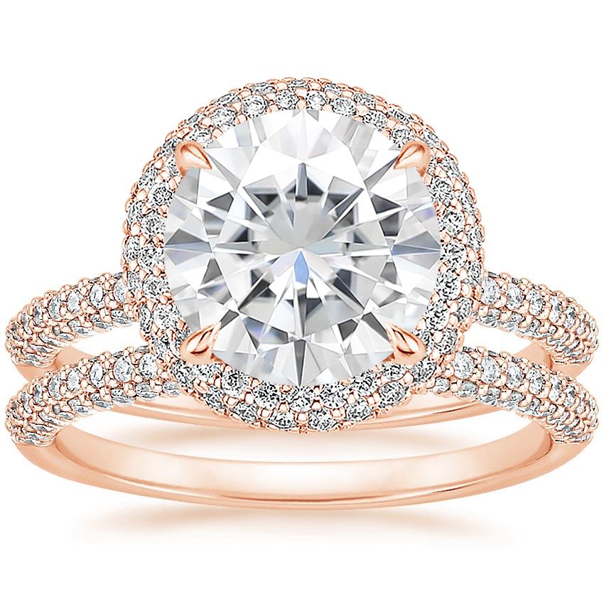 14KR Moissanite Valencia Halo Diamond Bridal Set, top view