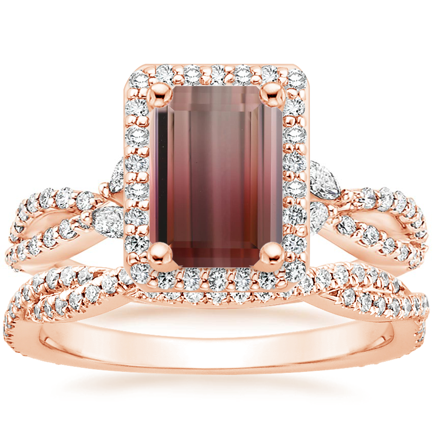 14K Rose Gold Luxe Willow Halo Diamond Ring (2/5 ct. tw.) with Petite Luxe Twisted Vine Diamond Ring (1/4 ct. tw.)
