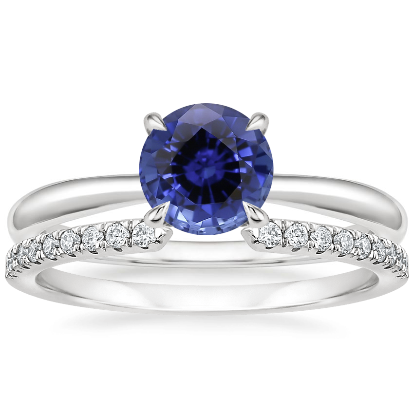 18KW Sapphire Freesia Ring with Sia Diamond Open Ring, top view