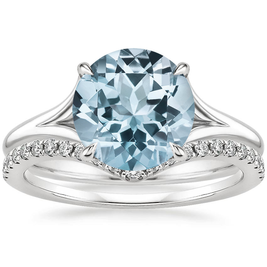 18KW Aquamarine Reverie Ring with Flair Diamond Ring (1/6 ct. tw.), top view