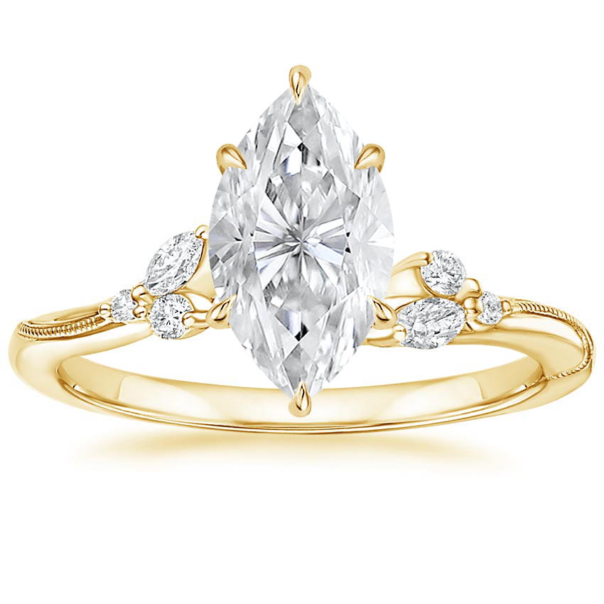 18K Yellow Gold Camellia Milgrain Diamond Ring, large top view