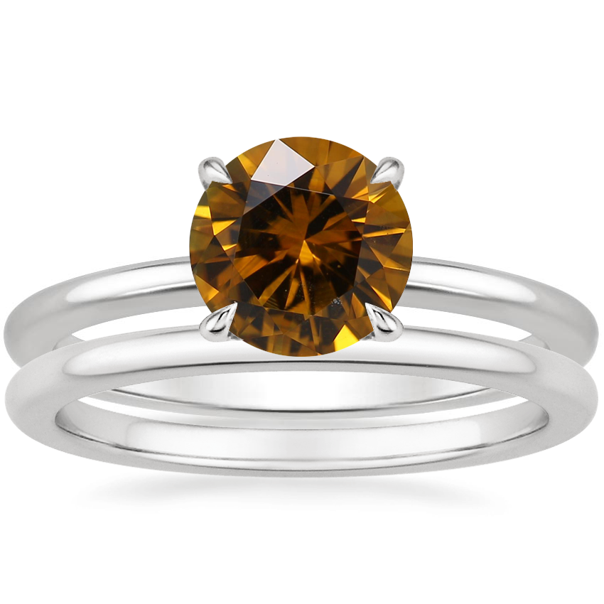18K White Gold Adorned Petite Elodie Diamond Ring with Petite Comfort Fit Wedding Ring