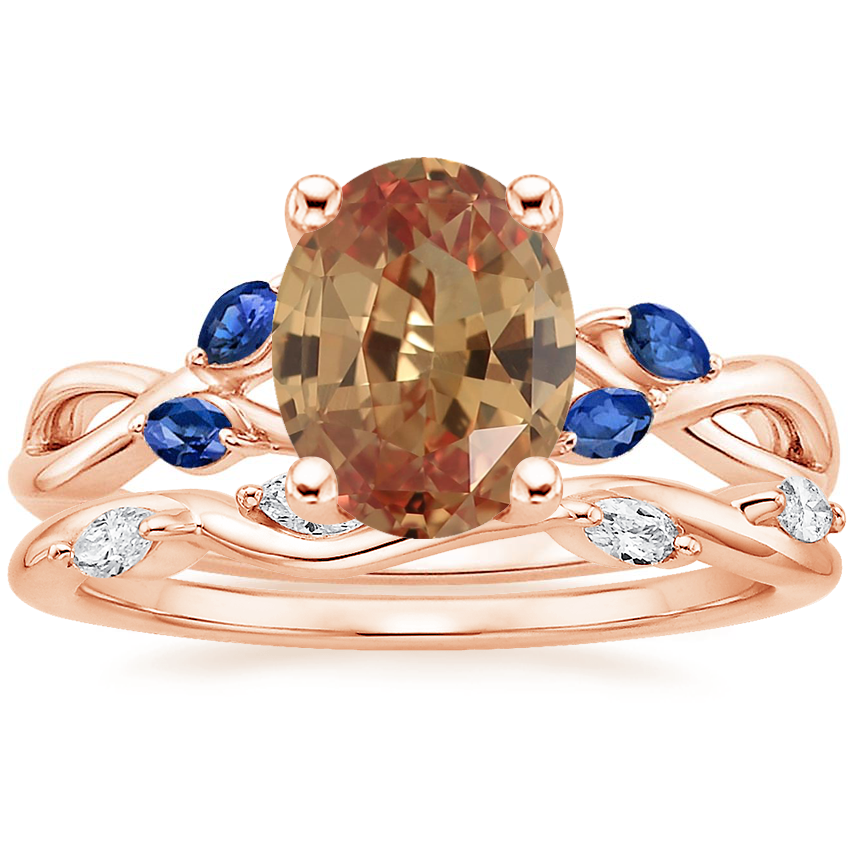 14K Rose Gold Willow Ring With Sapphire Accents with Winding Willow Diamond Ring (1/8 ct. tw.)