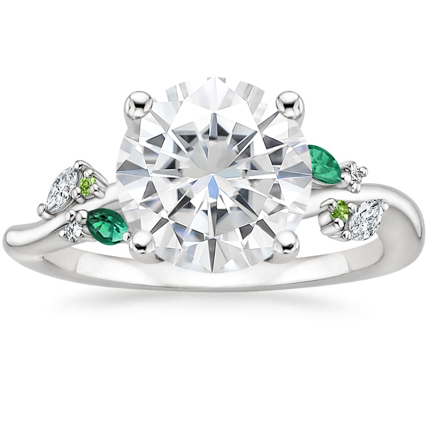 Platinum Arden Diamond Ring with Lab Emerald Accents, large top view