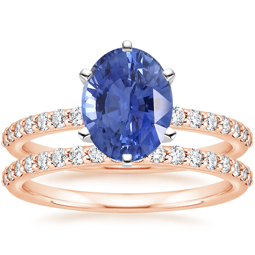 14K Rose Gold Six Prong Petite Shared Prong Diamond Bridal Set