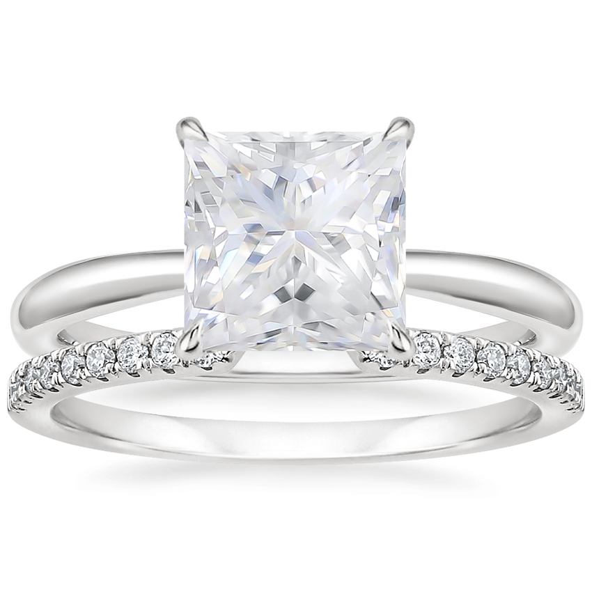 18KW Moissanite Freesia Ring with Sia Diamond Open Ring, top view