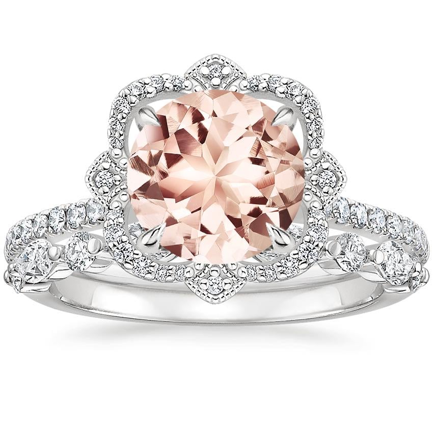 18KW Morganite Reina Diamond Ring with Versailles Diamond Ring (3/8 ct. tw.), top view