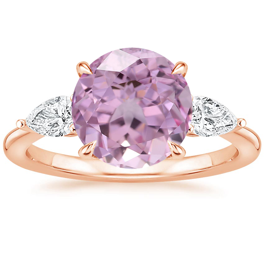 14K Rose Gold Opera Three Stone Diamond Ring, large top view