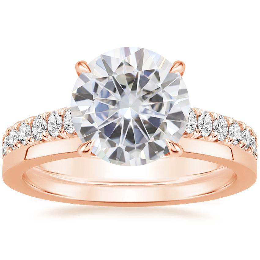 14KR Moissanite Sienna Diamond Ring (2/5 ct. tw.) with Petite Quattro Diamond Ring, top view