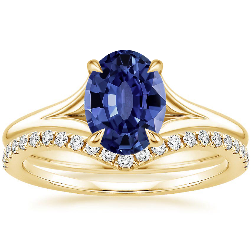 18KY Sapphire Reverie Ring with Flair Diamond Ring (1/6 ct. tw.), top view