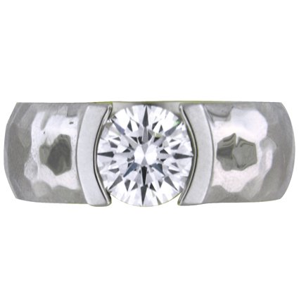Custom Wide Hammered Semi-Bezel Diamond Ring