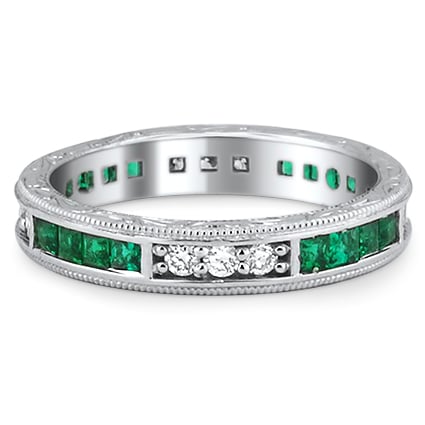Custom Hand Engraved Emerald Band