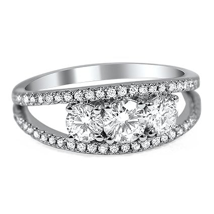 Custom Split Shank Three Diamond Ring