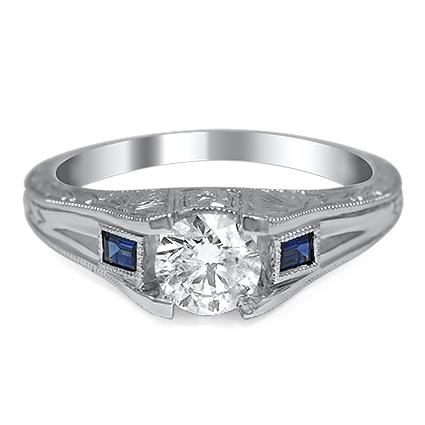 Custom Vintage Inspired Art Deco Ring with Sapphire Accents