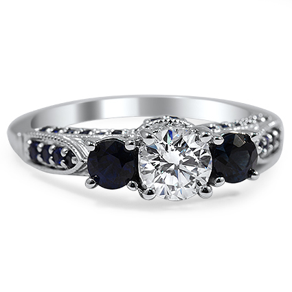Custom Sapphire Embellished Three-Stone Heirloom Ring