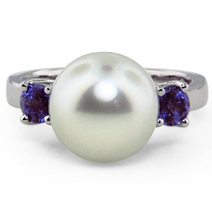 Custom Pearl and Sapphire Trellis Ring