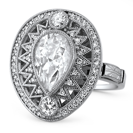 Custom White Gold Moissanite and Diamond Ring
