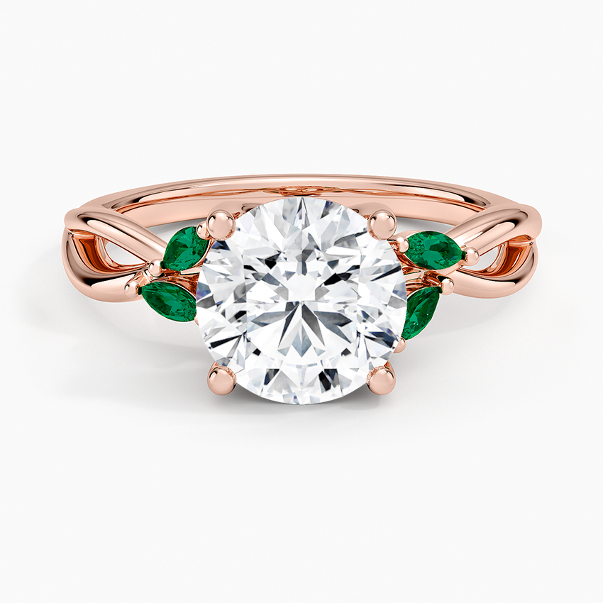 14K Rose Gold Willow Ring With Lab Emerald Accents, large top view