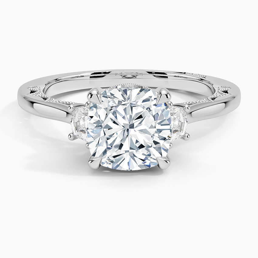 18K White Gold Tacori Lunetta Crescent Three Stone Diamond Ring