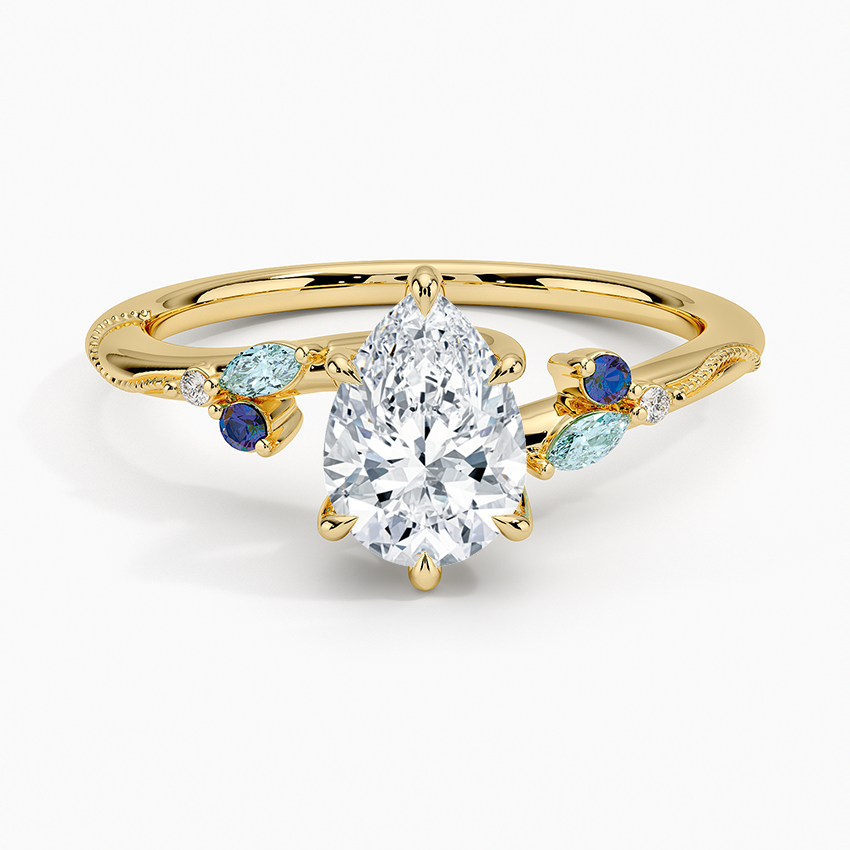 18K Yellow Gold Camellia Indigo Milgrain Ring
