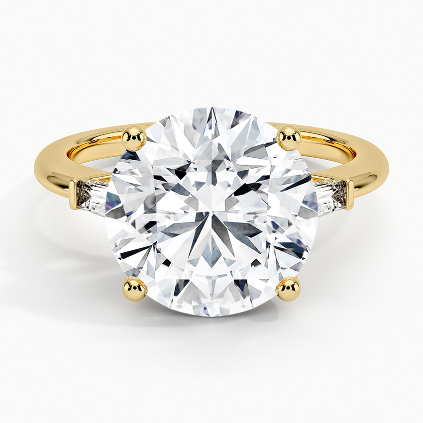 Tapered Baguette 3-Stone Diamond Engagement Ring with Hidden Halo