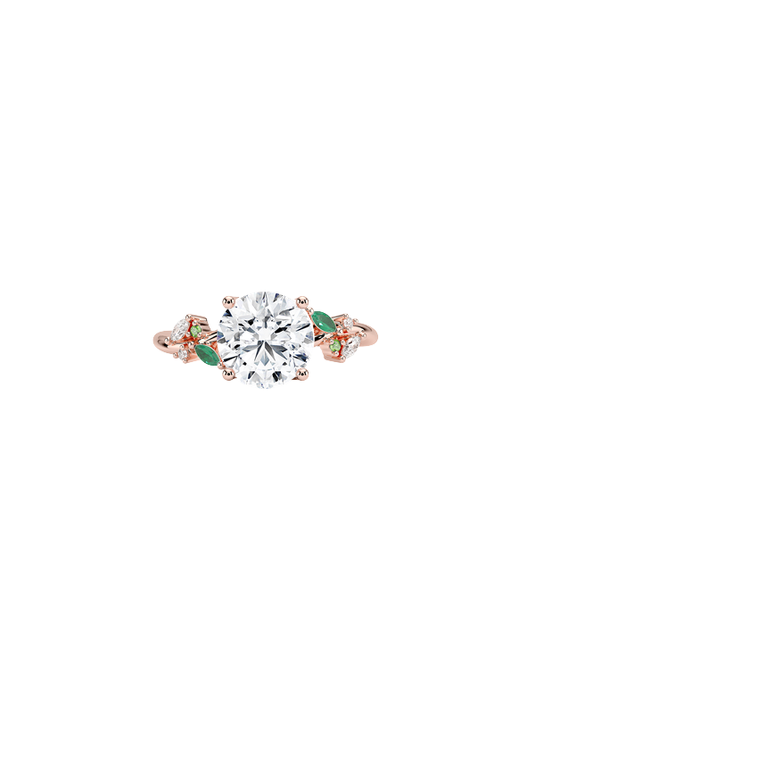 14K Rose Gold Arden Diamond Ring with Lab Emerald Accents