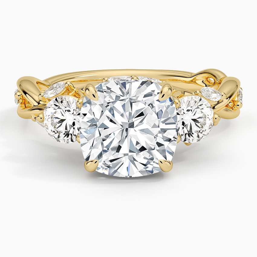 18K Yellow Gold Secret Garden Three Stone Diamond Engagement Ring