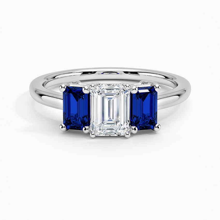 Three stone engagement ring store with sapphire side stones