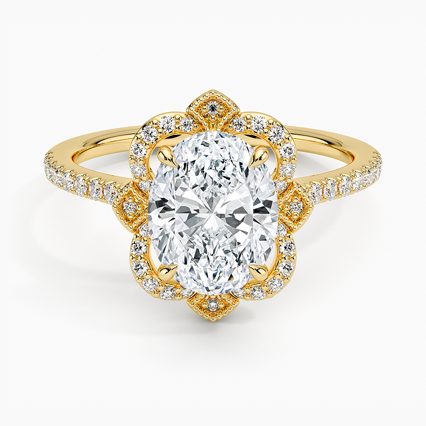18K Yellow Gold Reina Halo Diamond Ring, large top view