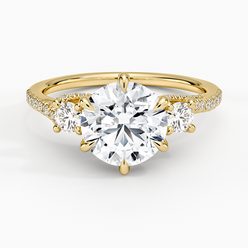 Luxe Delilah Three Stone Pave Diamond Ring in 18K Yellow Gold