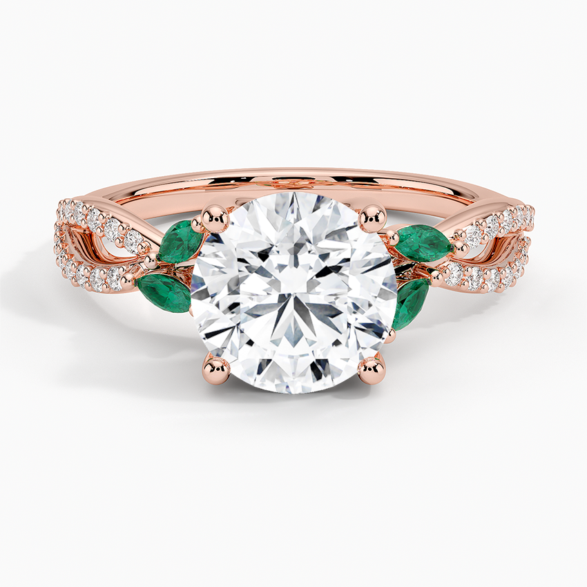 Lab Grown 14K Rose Gold Luxe Willow Lab Emerald and Diamond Ring (1/8 ct. tw.)