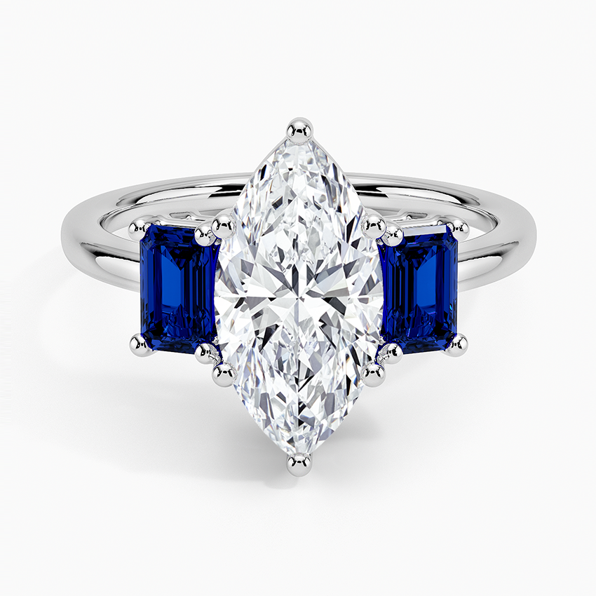 Blue Sapphire and Diamond Three Stone Ring | The Village Goldsmith
