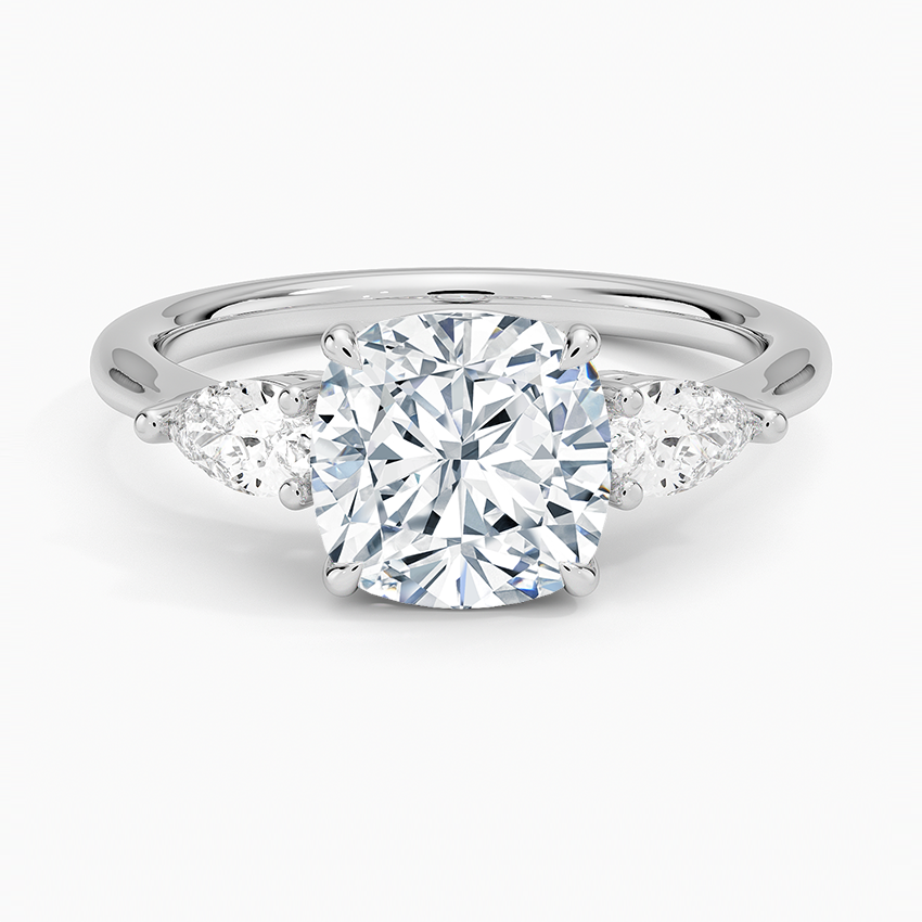 18K White Gold Opera Three Stone Diamond Ring