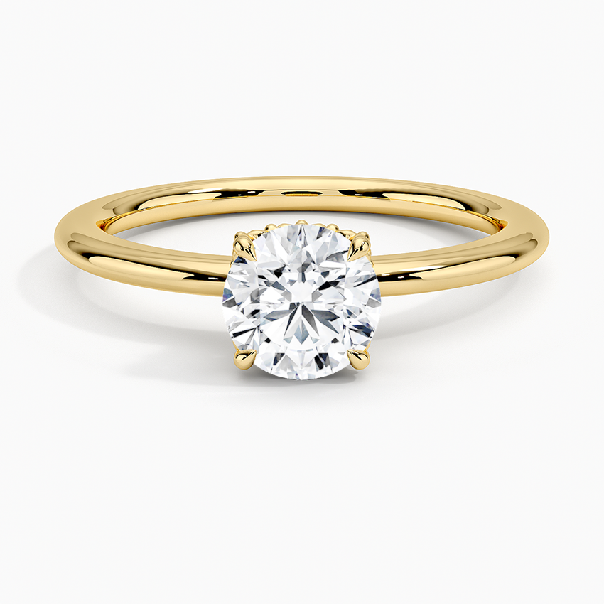 18K Yellow Gold Floral Lattice Solitaire Ring